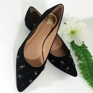 Circus by Sam Edelman Ritchie Flats 8.5 Black Faux Suede Gem Embellished